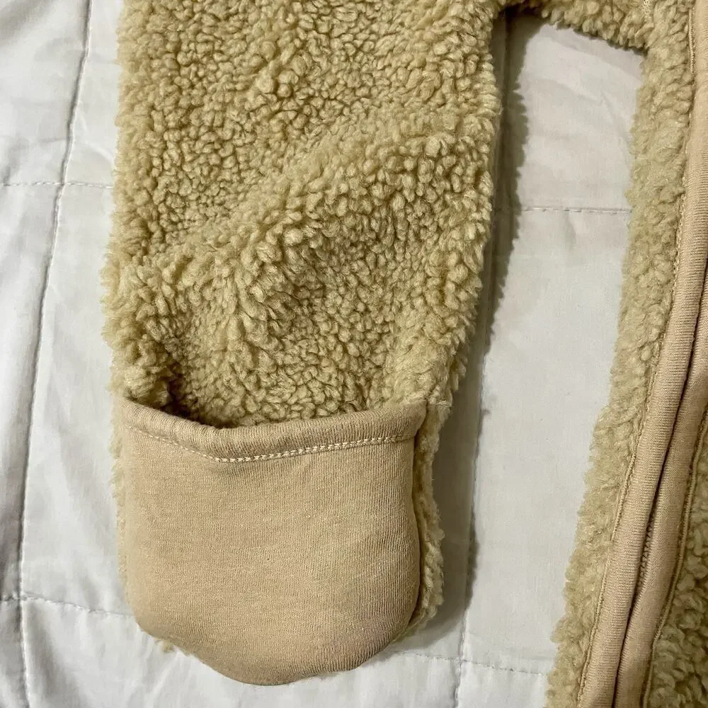 Baby Gap Teddy Sherpa One Piece 6 To 12 Mo Brown Bear Ear Appliqué Hood Cozy